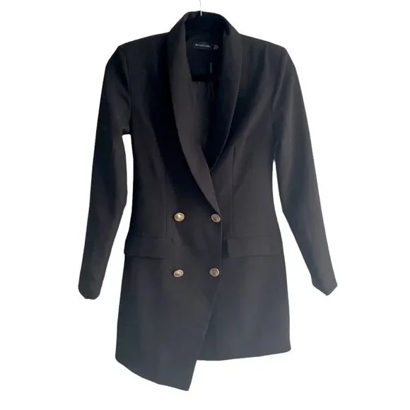 (SOLD) PRETTYLITTLETHING Black Double Breasted Asymmetrical Long Blazer Dress 2 - Picture 3 of 6
